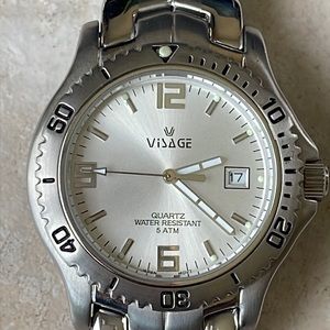 Visage men battery water resistant 5ATM stainless steel w/day